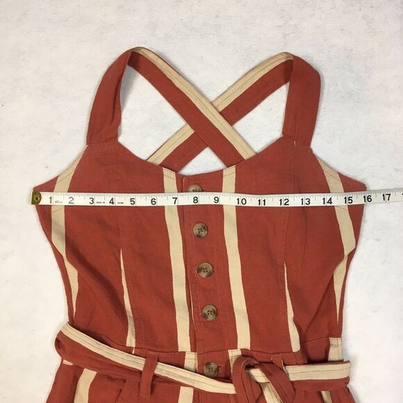 Billabong Womens 8 Sleeveless Linen Jumpsuit Stripe Crossfire Rusty Orange White - Picture 6 of 16